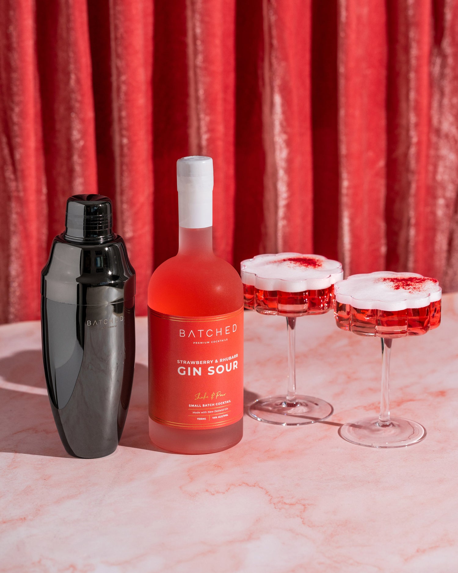 BATCHED Strawberry & Rhubarb Gin Sour Cocktail Set