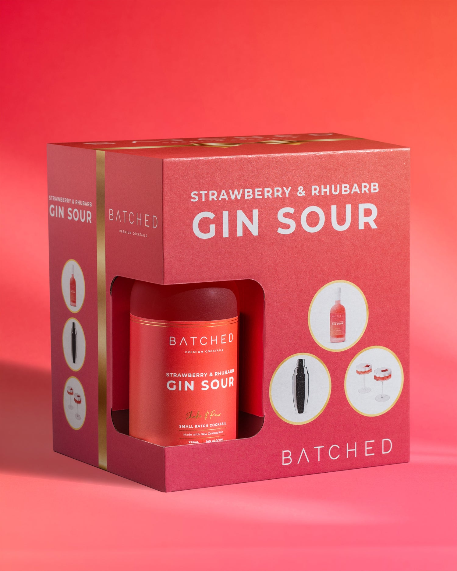 BATCHED Strawberry & Rhubarb Gin Sour Cocktail Set
